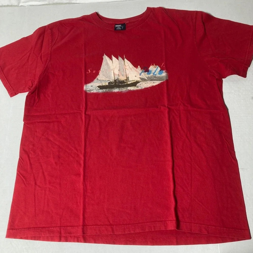 Vintage Polo Ralph Lauren Sunset Key Sailing Boat t-shirt Red Men's Size XL Rare